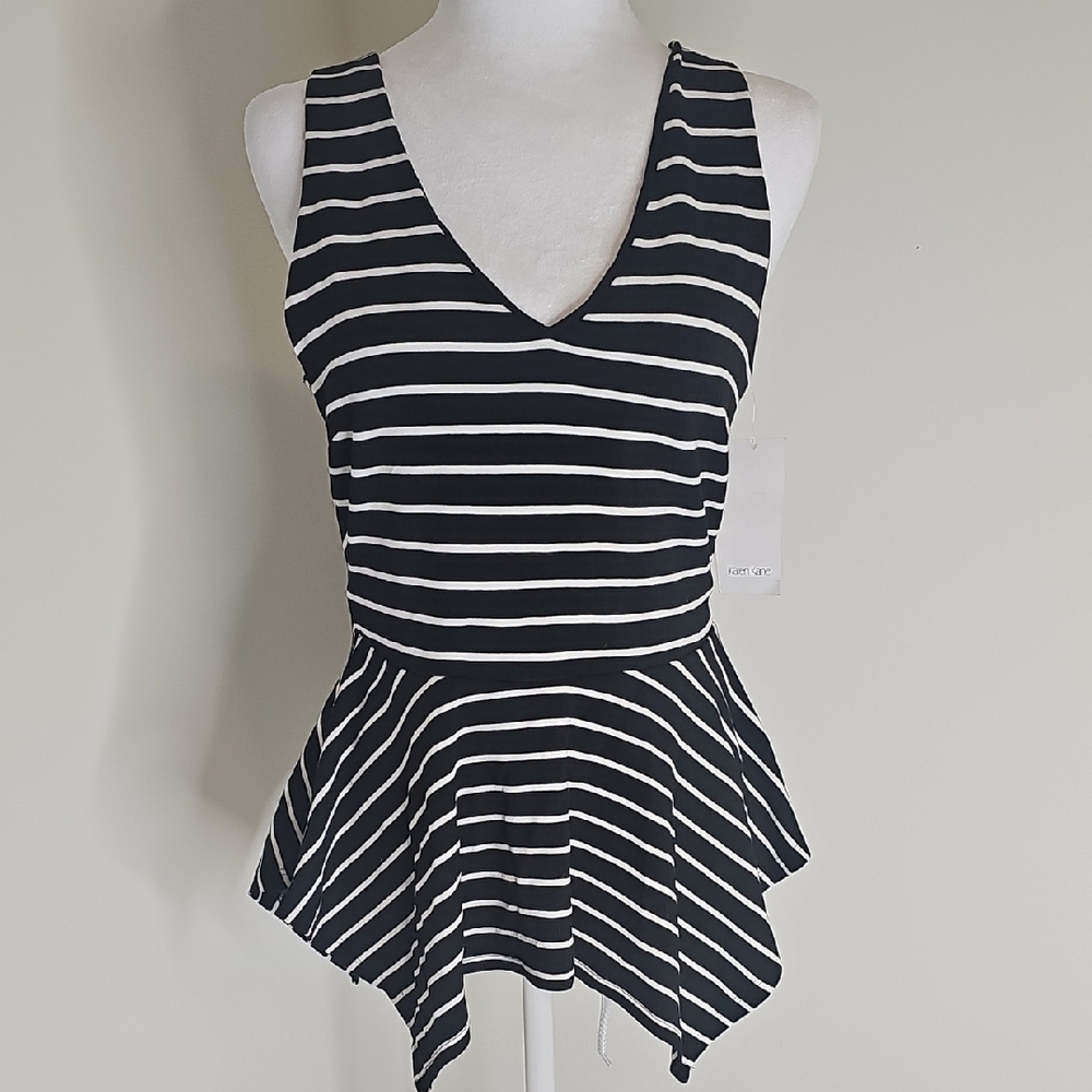 Karen Kane Black‎ and White Striped Tank Top